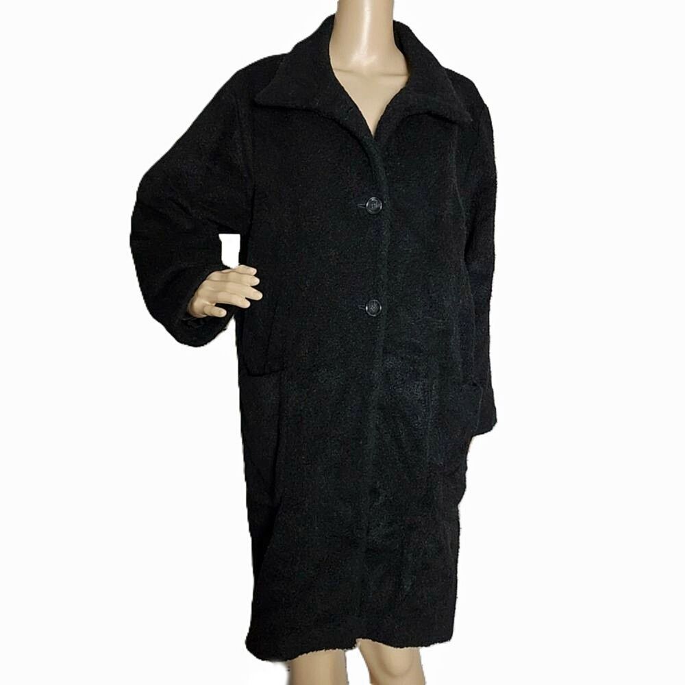 Vintage 90s Dei Tre Bergdorf Goodman Italy Long Black Alpaca Wool Coat Size 42
